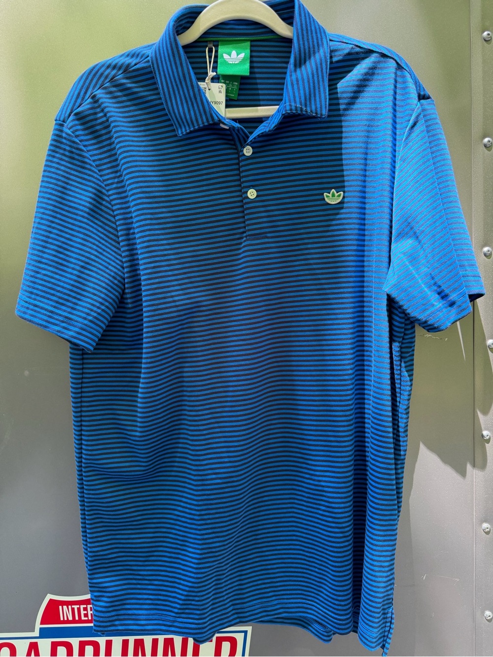 adidas Blue and Navy Striped Polo with Trefoil Tag